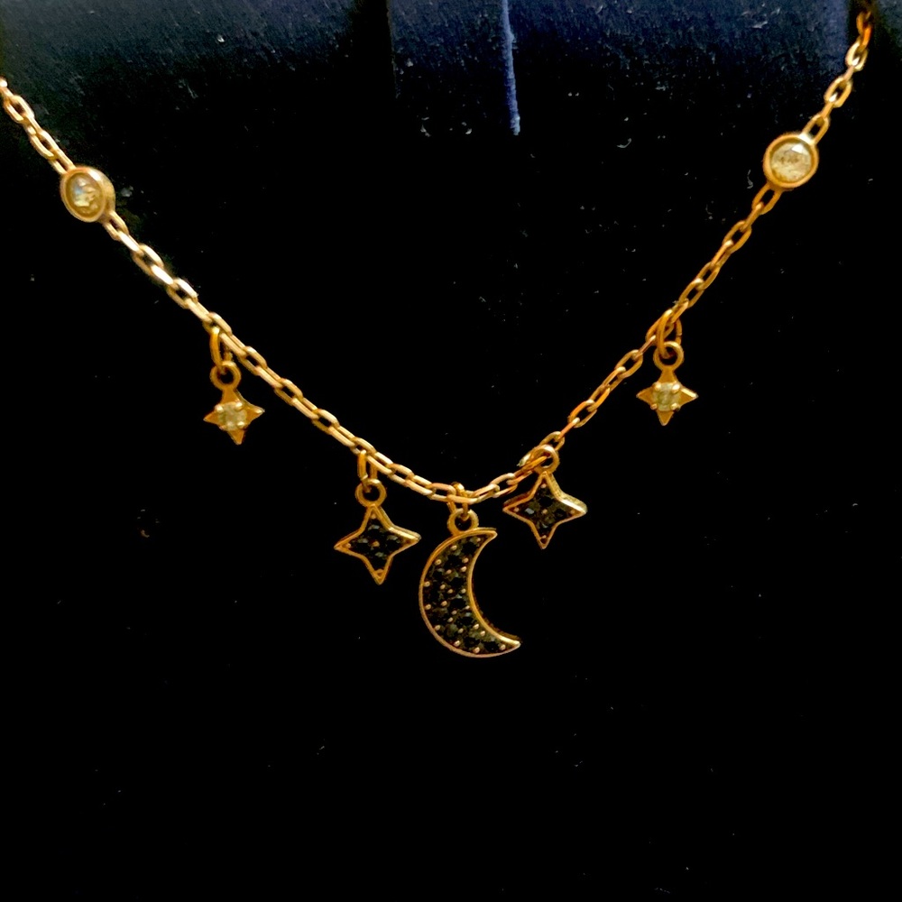 Rose gold plated Swarovski black crystal moon necklace